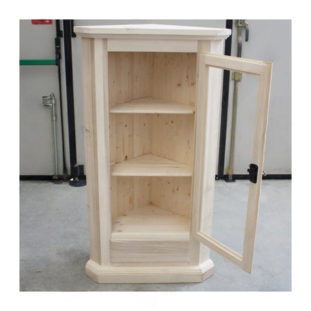 MOBILI 2G - Mobile angolare vetrina 1 porta classico legno grezzo L.50 P.50 H.130 (724)
