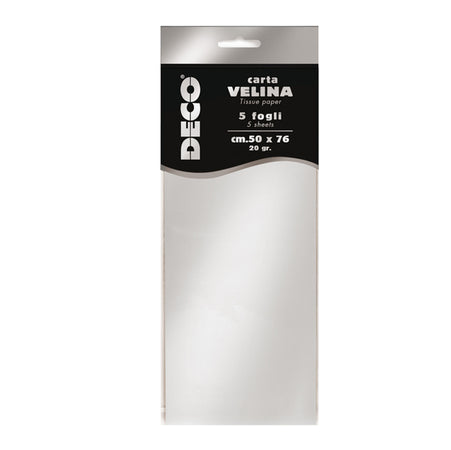 Busta 5 Fogli Carta Velina Metallizzata 20Gr 50X76Cm Argento Deco