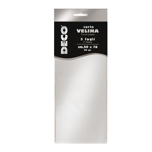 Busta 5 Fogli Carta Velina Metallizzata 20Gr 50X76Cm Argento Deco