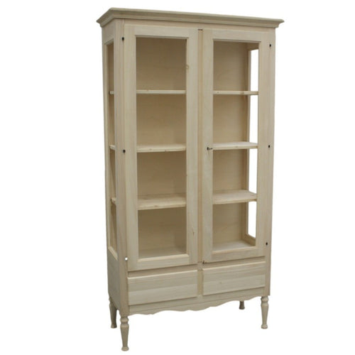 MOBILI 2G - Vetrina 2 porte 2 cassetti classica legno grezzo 102x42x191 (952)