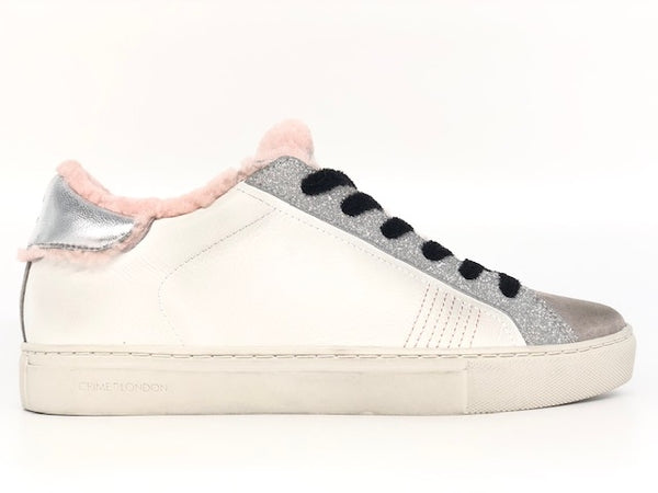 CRIME LONDON Sneakers donna in pelle bianca con imbottitura LOW TOP ESSENTIALS