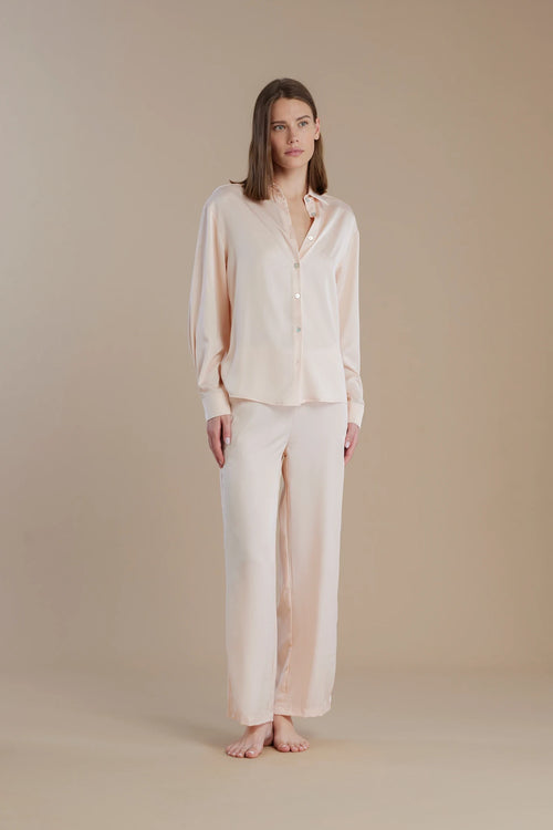 Pigiama donna in raso con top con abbottonatura camicia e pantalone lungo - Noi di notte 9140