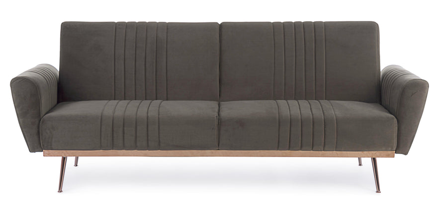 Divano letto in velluto verde 3 posti "Johnny " con piedi e struttura ottone 210 cm