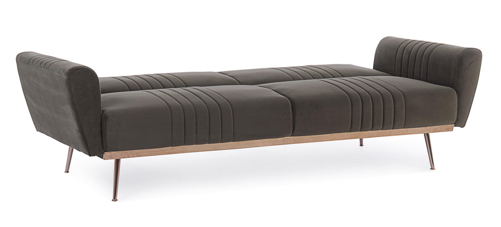 Divano letto in velluto verde 3 posti "Johnny " con piedi e struttura ottone 210 cm