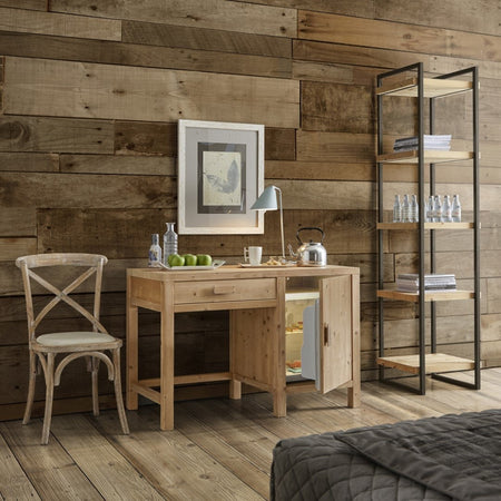 MOBILI 2G - SCRIVANIA PORTA FRIGO IN LEGNO MASSELLO ABETE GREZZO L.120 P.55 H.80 (3310)