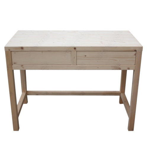MOBILI 2G - SCRIVANIA 2 CASSETTI IN LEGNO MASSELLO ABETE GREZZO L.110 P.55 H.80 (3319)