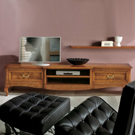 Porta tv classico 2 cassetti intarsio Legno bassano 200x55x52