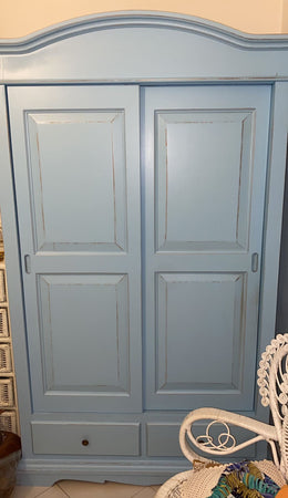 ARMADIO SHABBY 2 ANTE SCORREVOLI LEGNO VERDE CONSUMATO 122X59X200