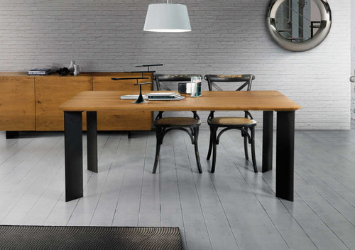 MOBILI 2G - TAVOLO FISSO IN LEGNO ROVERE NODATO 160x90  spessore 4 cm E GAMBE IN METALLO (1663)