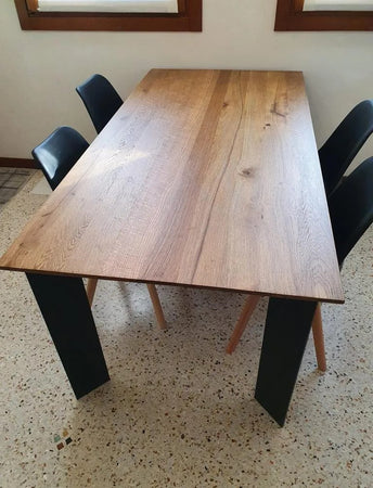 MOBILI 2G - TAVOLO FISSO IN LEGNO ROVERE NODATO 250x100 SPESSORE 4 cm GAMBE METALLO (1672)