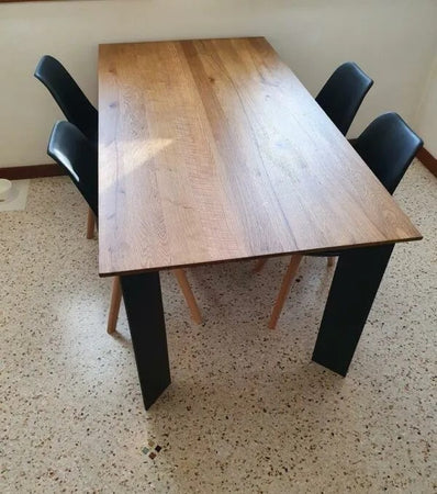 MOBILI 2G - TAVOLO FISSO IN LEGNO ROVERE NODATO 250x100 SPESSORE 4 cm GAMBE METALLO (1672)