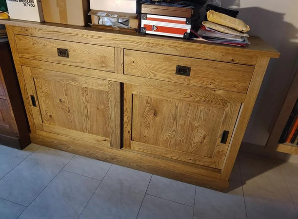 MOBILI 2G - MADIA CREDENZA 2 ANTE SCORREVOLI 2 CASSETTI ROVERE NODATO 150X50X90H (1641)