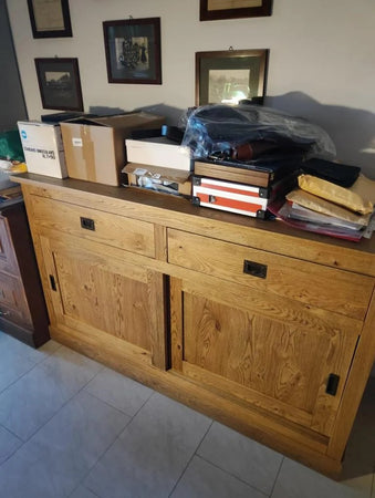 MOBILI 2G - MADIA CREDENZA 2 ANTE SCORREVOLI 2 CASSETTI ROVERE NODATO 150X50X90H (1641)