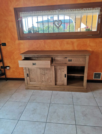 MOBILI 2G - MADIA CREDENZA 2 ANTE SCORREVOLI 2 CASSETTI ROVERE NODATO 150X50X90H (1641)