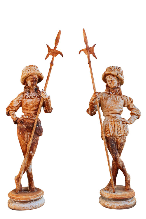 Biscottini Coppia Statue Ghisa Biscottini Arredo Giardino L57xPR35xH167 Bianca Anticata