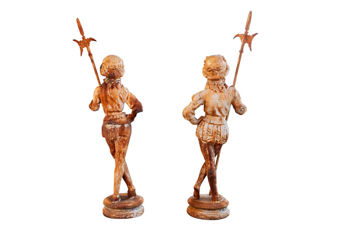 Biscottini Coppia Statue Ghisa Biscottini Arredo Giardino L57xPR35xH167 Bianca Anticata