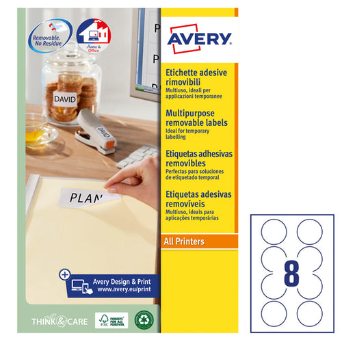 Etichette Adesive Rotonde Rimovibili D63,5Mm (8Et/Fg 25Fg Laser/Inkjet Avery