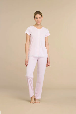 Pigiama donna in cotone con maglia manica corta e pantalone lungo senza polsini - Noi di notte 9179