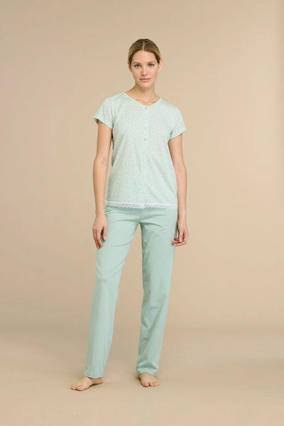 Pigiama donna in cotone con maglia manica corta e pantalone lungo senza polsini - Noi di notte 9179