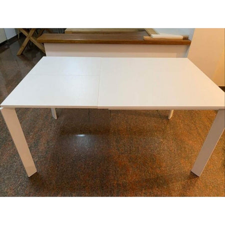 MOBILI 2G - TAVOLO MODERNO ALLUNGABILE BIANCO FRASSINATO 90x90x78H (833)