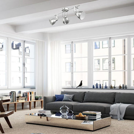 Lampada con 3 Luci Faretti Direzionabili Metallo Silver E14 Moderno