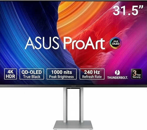 ASUS ProArt OLED PA32UCDM - 32 Inch 4K UHD Professional Monitor - 16:9, 3840 x 2160, 240Hz, 10-bit - Colourimeter, Ergonomic, Calman, HDR 400 TB - Thunderbold, HDMI, 96W USB-C, USB-C, USB-Hub, Speaker