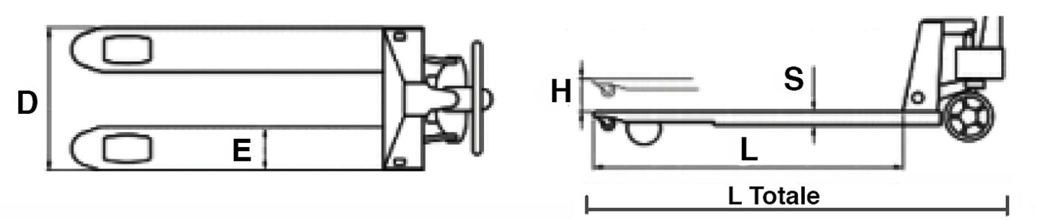 Transpallet manuale portata di 2,5 tonnellate,lunghezza 800mm e larghezza 540mm