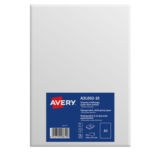 Etichette A3 In Carta Bianca Lucida Rimovibile (1Et/Fg 10Ff Avery
