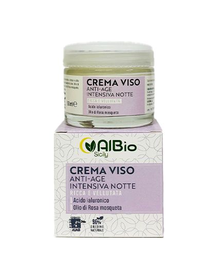 Crema Viso bio 50ml Anti-Age notte Aloe vera, Acido ialuronico, Argan, Rosa mosqueta, Galega per i segni del tempo