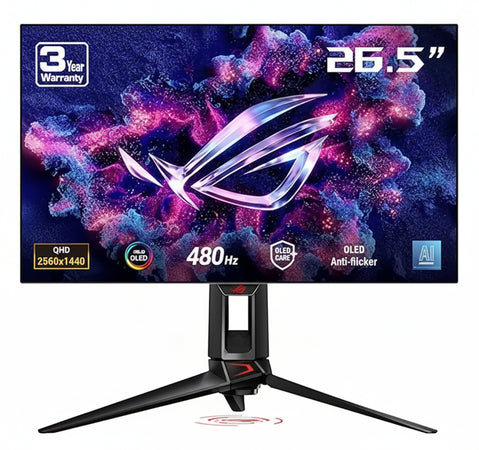ASUS ROG Swift OLED PG27AQDP 27-Inch Gaming Monitor (26.5-Inch Visible) WOLED Panel, 480Hz (Over 360Hz), 0.03ms (GTG), G-SYNC Compatible, ASUS OLED Care+, AI Assistant, VESA DisplayHDR 400