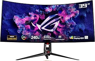 ASUS ROG Swift OLED PG39WCDM 39 Inch UWQHD Curved Gaming Monitor, 240 Hz, 0.03 ms GtG, G-Sync, FreeSync/AdaptiveSync, 10-bit, DisplayHDR 400 KVM, 21:9, 3440 x 1440, DP 1.4, HDMI 2.1, 90 W USB-C, USB