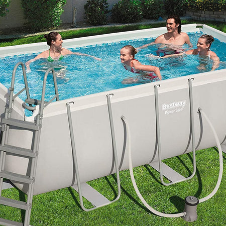 Piscina fuori terra rettangolare 412x201x122 cm Bestway per esterno completa di pompa di filtraggio scaletta dispenser