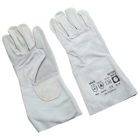 Guanti da saldatore in crosta bovina con polsino lungo h 14 cm T.10