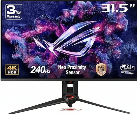 ASUS ROG Swift OLED PG32UCDMR 32 Inch 4K UHD Gaming Monitor (240 Hz, 0.03ms GtG, G-Sync, FreeSync, AdaptiveSync, 10-bit, DisplayHDR 400, 16:9, 3840x2160, DP 2.1, HDMI 2.1, 90W USB-C, USB-Hub)