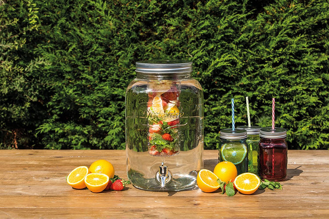 Caraffa in vetro porta bevande con rubinetto e supporto in metallo 7,5 lt