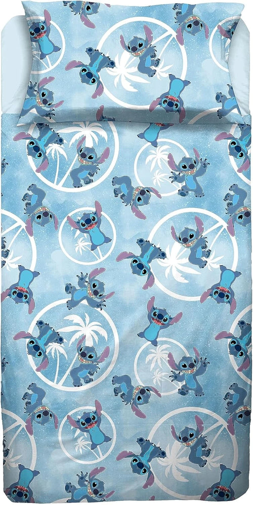 Completo lenzuola singolo stitch azzurro 100% cotone