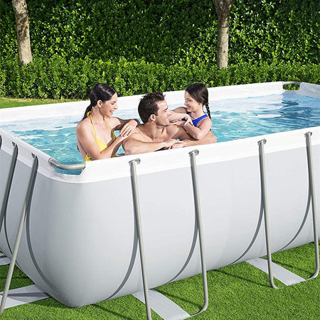 Piscina fuori terra rettangolare 412x201x122 cm Bestway per esterno completa di pompa di filtraggio scaletta dispenser