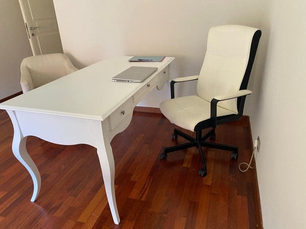 MOBILI 2G - SCRIVANIA ARTE POVERA 3 CASSETTI LEGNO BIANCO 150x75x80 (1353)