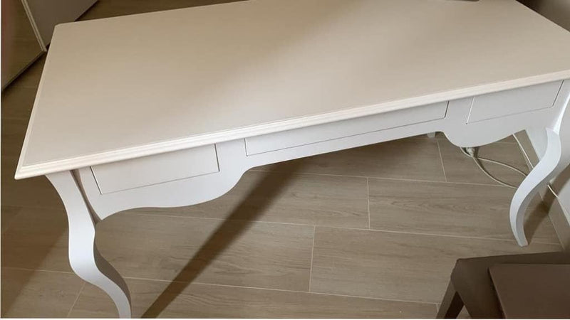MOBILI 2G - SCRIVANIA ARTE POVERA 3 CASSETTI LEGNO BIANCO 150x75x80 (1353)