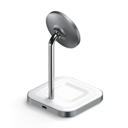 Satechi ST-WMCS2M Caricabatterie per dispositivi mobili Cuffie, Smartphone Argento, Bianco USB Carica wireless Interno (Satechi Magnetic 2-in-1 Wireless Charg)