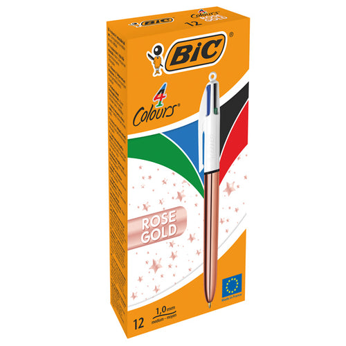 Scatola 12 Penna Sfera A Scatto 4 Colori Rose Gold 1.0Mm Bic