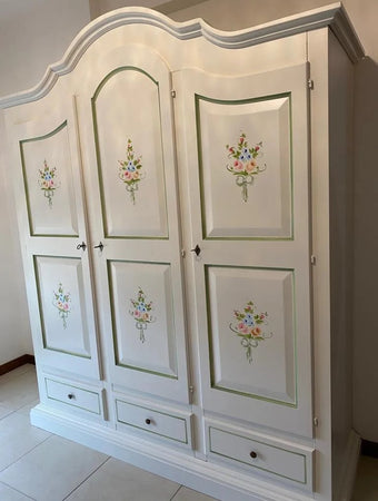 Armadio classico 3 porte bianco filo verde legno 185X62X220 (598)