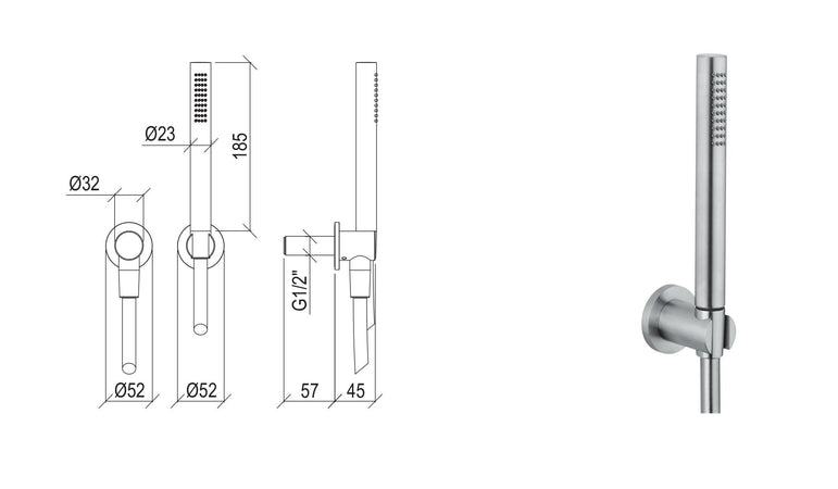 Set doccia G1/2" in acciaio inox 316L con doccetta anticalcare di Tubico Tevere