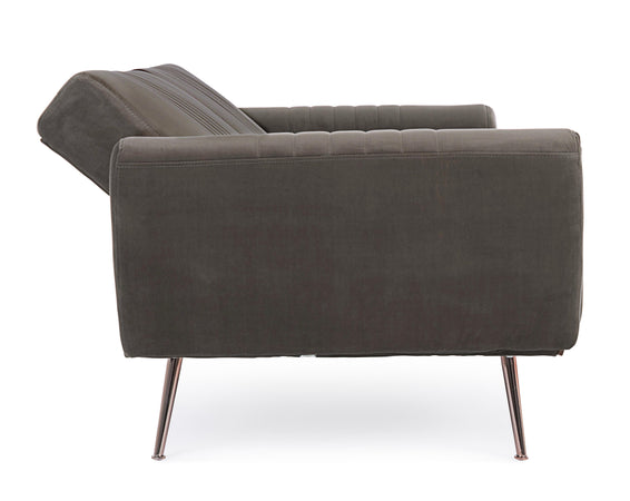 Divano letto in velluto verde 3 posti "Johnny " con piedi e struttura ottone 210 cm