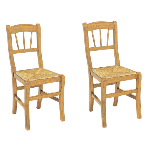SET 2 SEDIE RUSTICA IN LEGNO DI ROVERE TINTA NATURALE SEDUTA PAGLIA