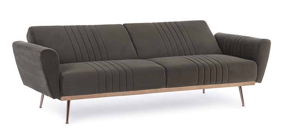 Divano letto in velluto verde 3 posti "Johnny " con piedi e struttura ottone 210 cm