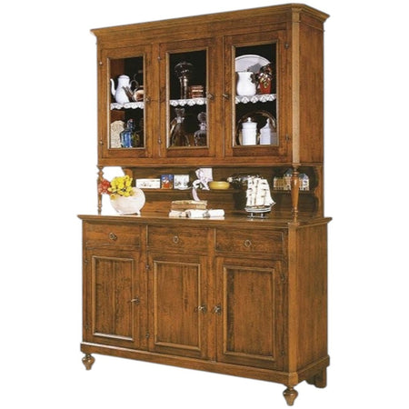 MOBILI 2G - CRISTALLIERA ARTE POVERA LEGNO MASSELLO 3 PORTE 3 CASSETTI TINTA NOCE 160x50x221 (6009+6010)