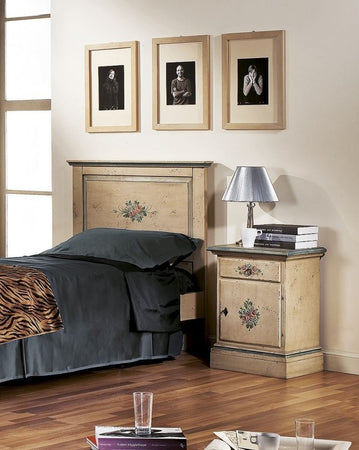 MOBILI 2G -  Comodino arte povera 1 cassetto 1 porta legno shabby avorio 50x38x65 (1430)