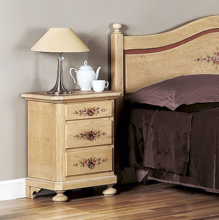 MOBILI 2G -  Comodino arte povera 3 cassetti legno shabby avorio rosso 50x38x66 (1423)