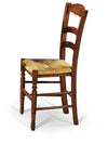 Sedia arte povera legno shabby avorio rosso seduta paglia 43x47x87 (1427)